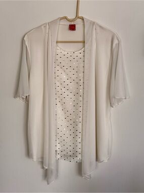 Fashion One Vintage 90s Y2K White Sequin Mesh Twin Set Cardigan Cami Tank M/L